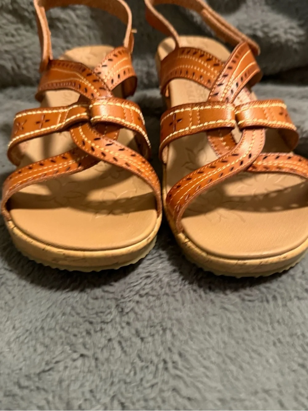Skechers Women's Tan Leather Strappy Slingback Sandals